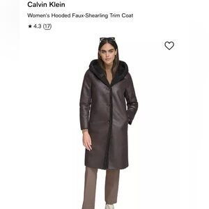Calvin Klein Women's Hooded Faux-Shearling Trim Coat